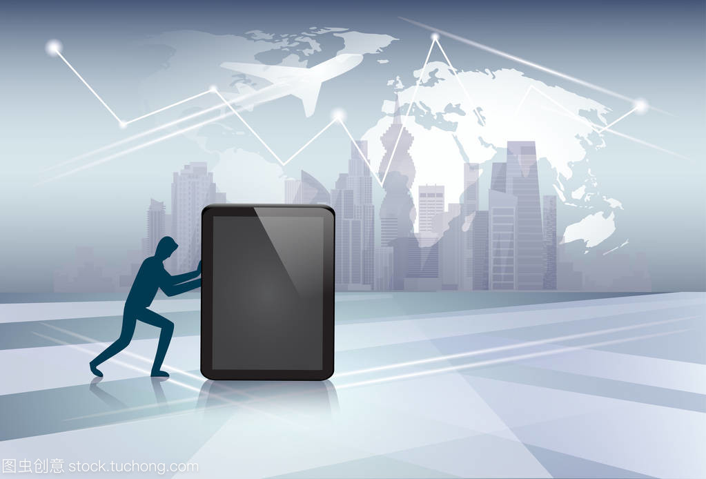 剪影業務男子推平板電腦電子產品網絡通信